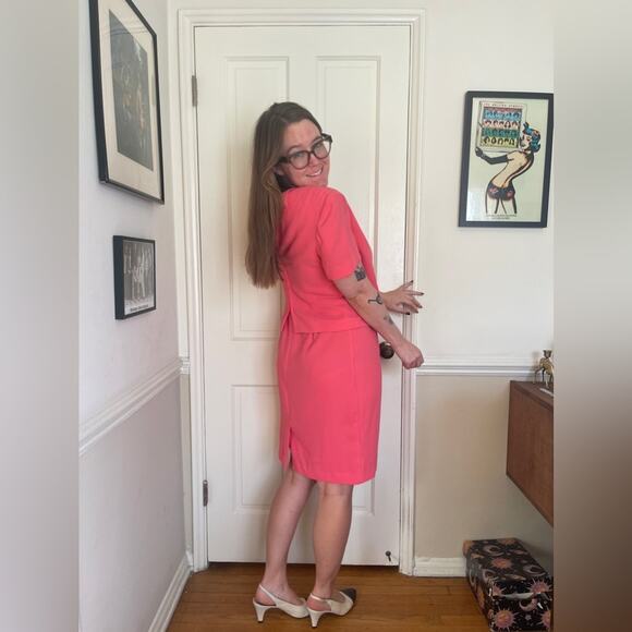80s Vintage Pink Power Suit Dress - Picture 2 of 12